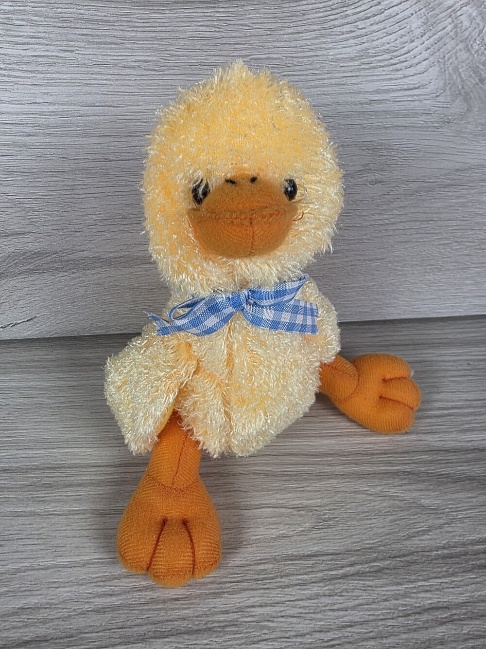 Schylling Plush Duck Yellow w Blue Gingham Ribbon 8" Duckling Spring Farm SU55